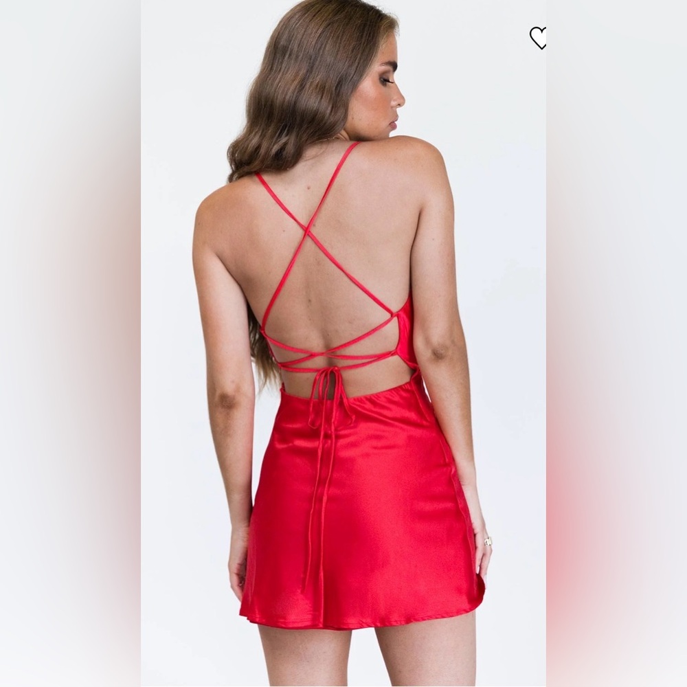 Princess Polly Red Satin Mini Dress Sweetheart Spaghetti Strap Party Dress - Picture 3 of 10